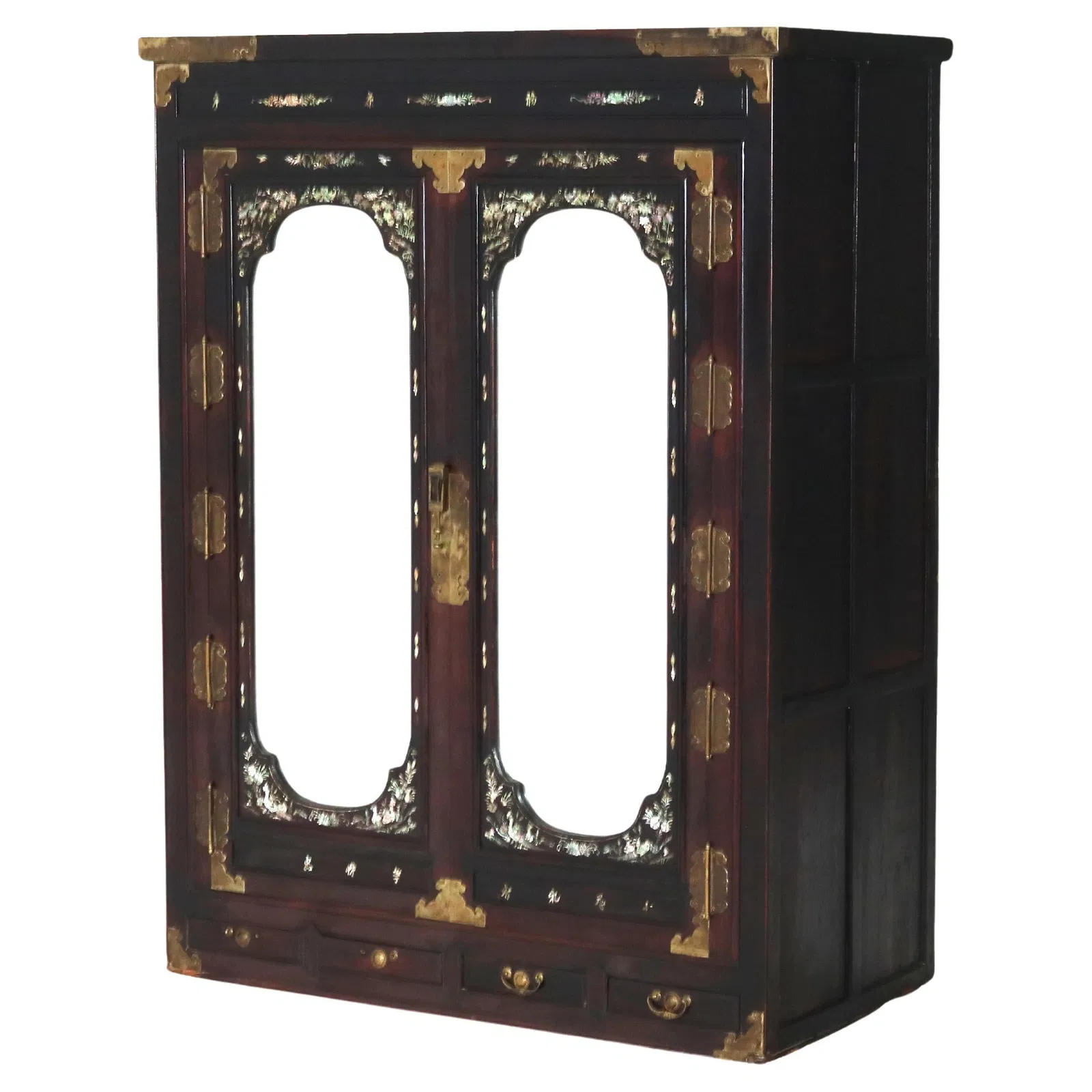 19th Century Chinese Hardwood Wedding Cabinet with Mother of Pearl Inlay