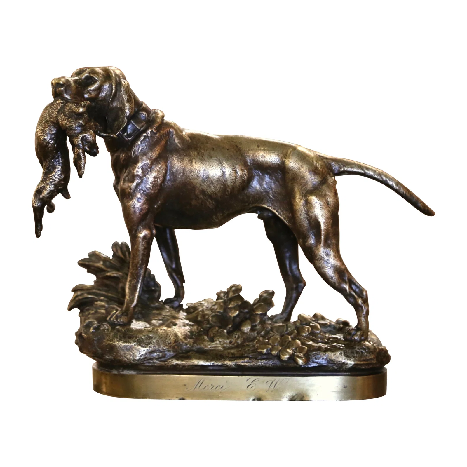 19th Century French Gilt Bronze Dog Sculpture by Prosper Lecourtier