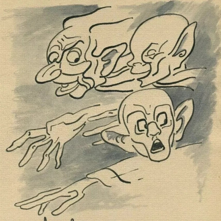 19th Century Ink Drawing Portrait Caricature Faces Figures Vintage Original