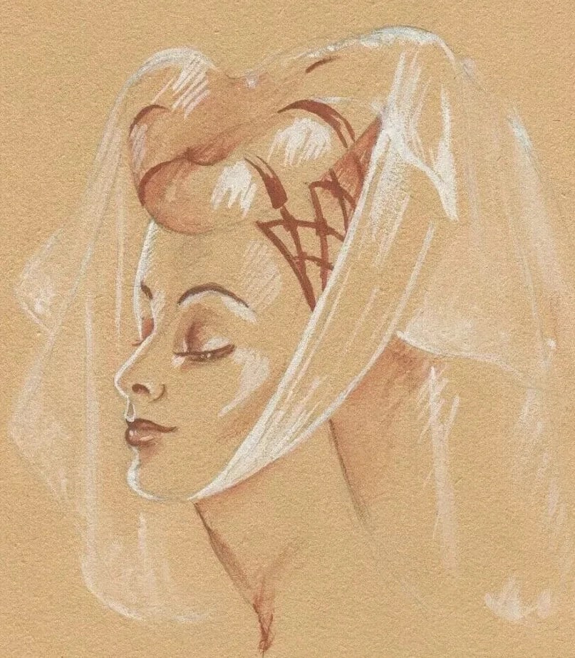 19th Century Red Chalk Drawing Woman Portrait Princess Figure Antique Signed