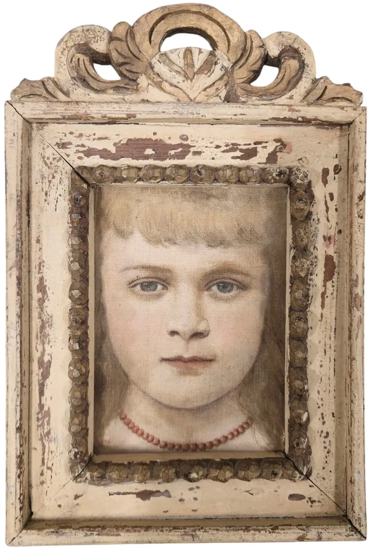 19th Century Victorian Portrait Of A Girl In Ornate Wood Frame