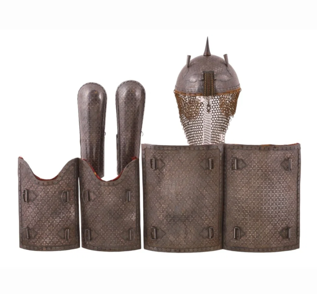 19th Persian / Central Asian Silver-Inlaid Mail and Plate Armor Set An impressive mail and plate