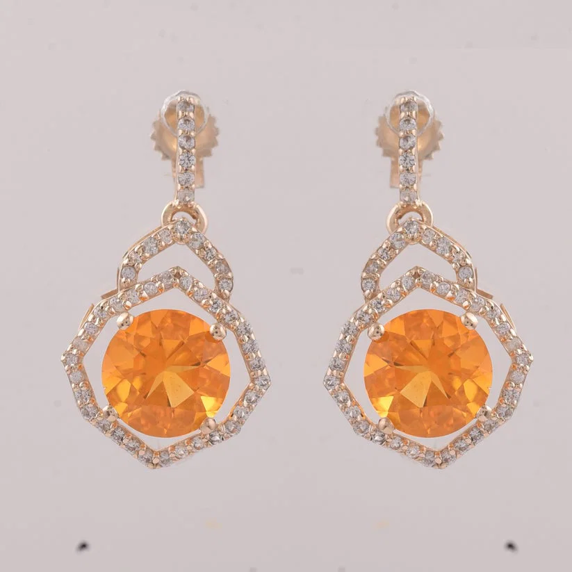 2.10 Ct Round Br.Opal 9K Gold Earrings