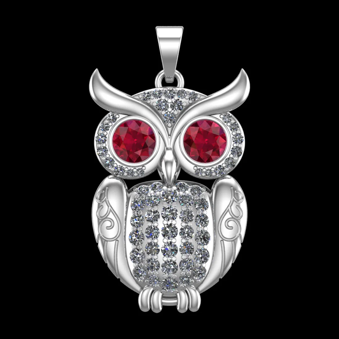 2.10 Ctw VS/SI1 Ruby And Diamond Prong Set 10K White Gold Animal theme Owl