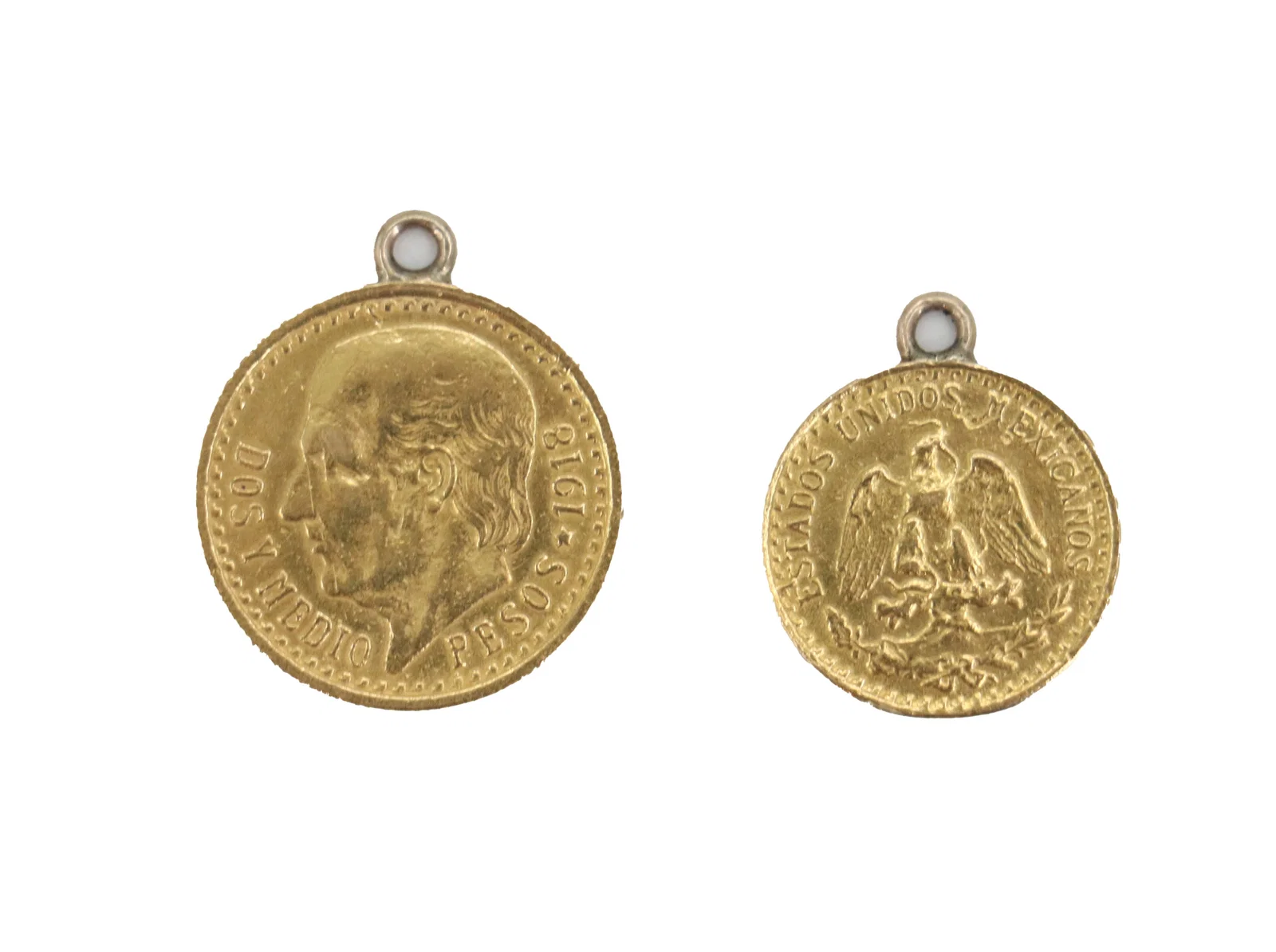 (2) 1918 and 1919 Mexican Gold Pesos, Dos y Medios and Estados Unidos Mexicanos - 3.7 g.