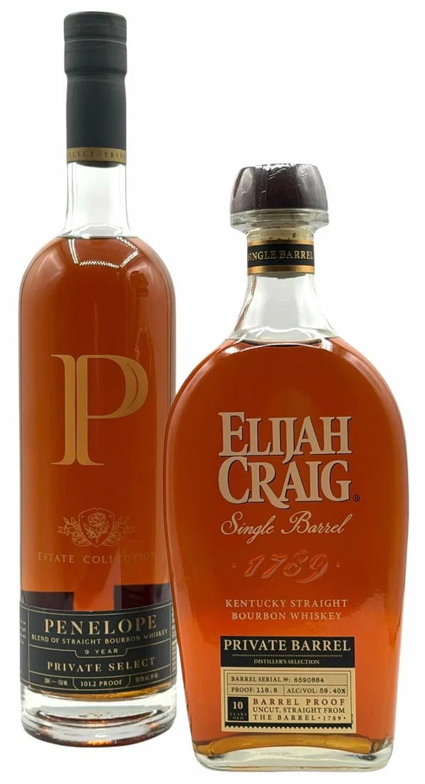 (2) 2024 Penelope 9 Year Private Select Bourbon 101.2 Proof 750ML & 2023 Elijah Craig 10 Years Old