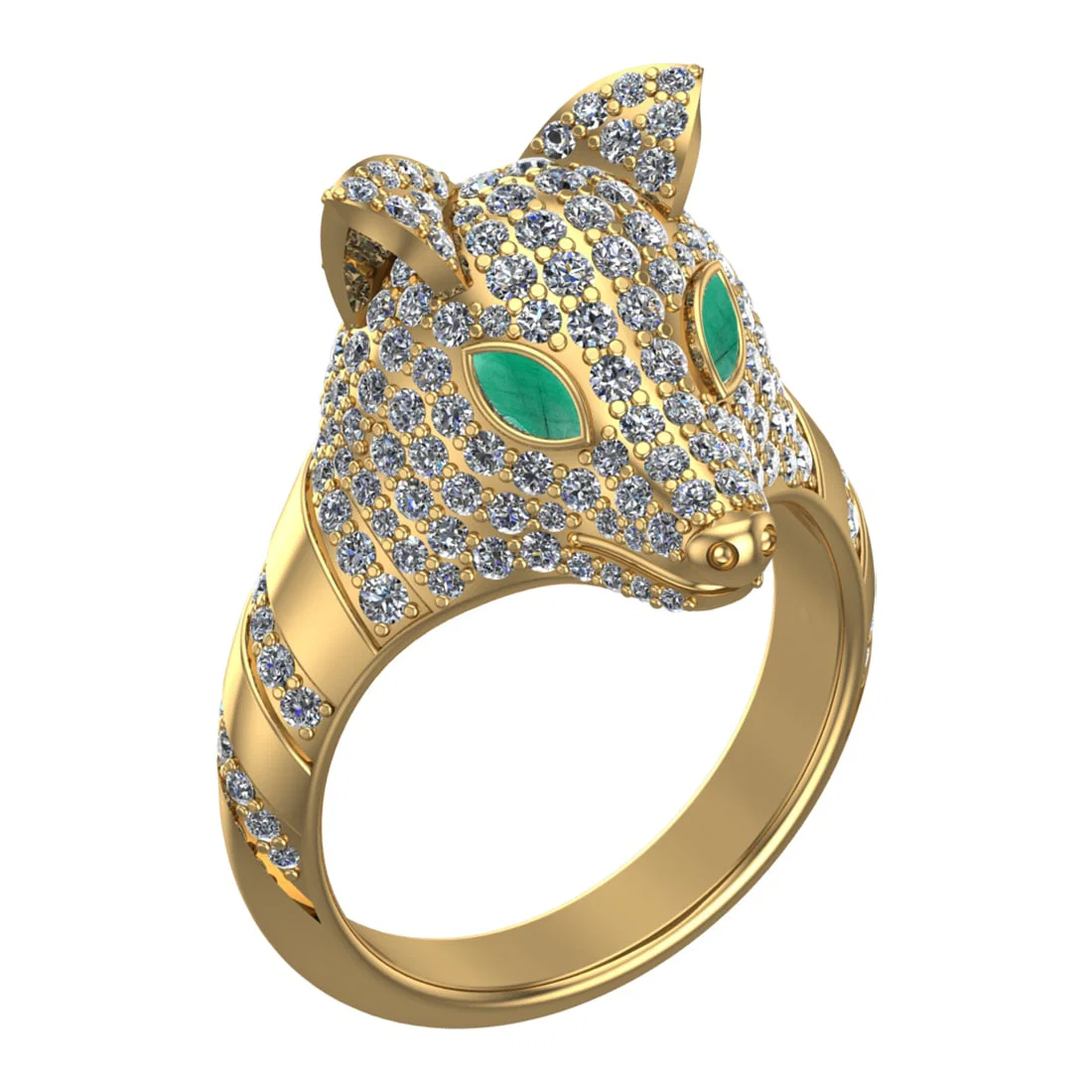 2.31 Ctw VS/SI1 Emerald and Diamond 14k Yellow Gold Animal theme Ring (ALL