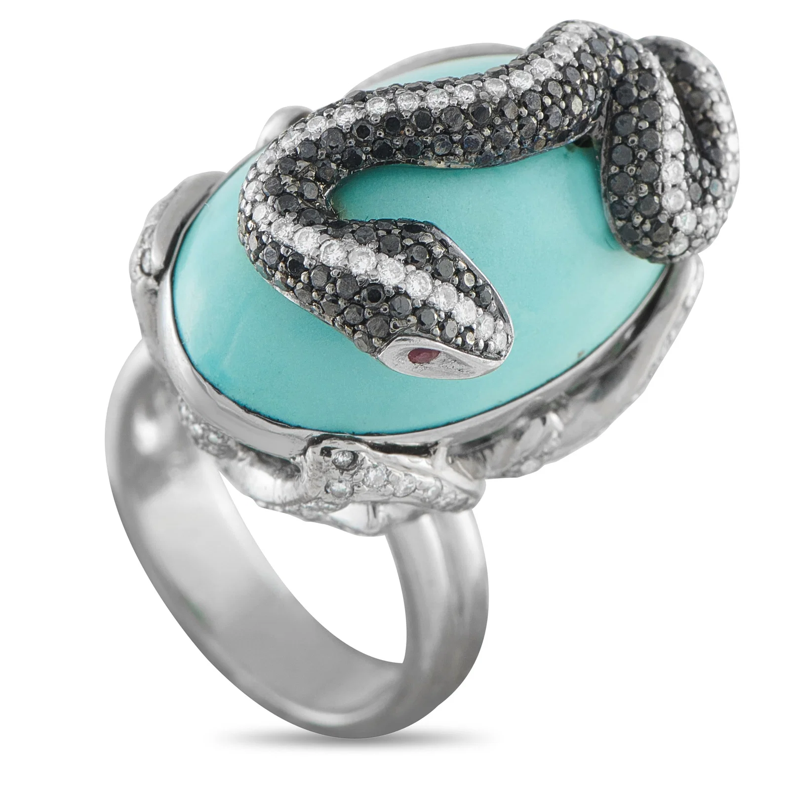 2.40ctw White and Black Diamond, Turquoise, 18K Ring