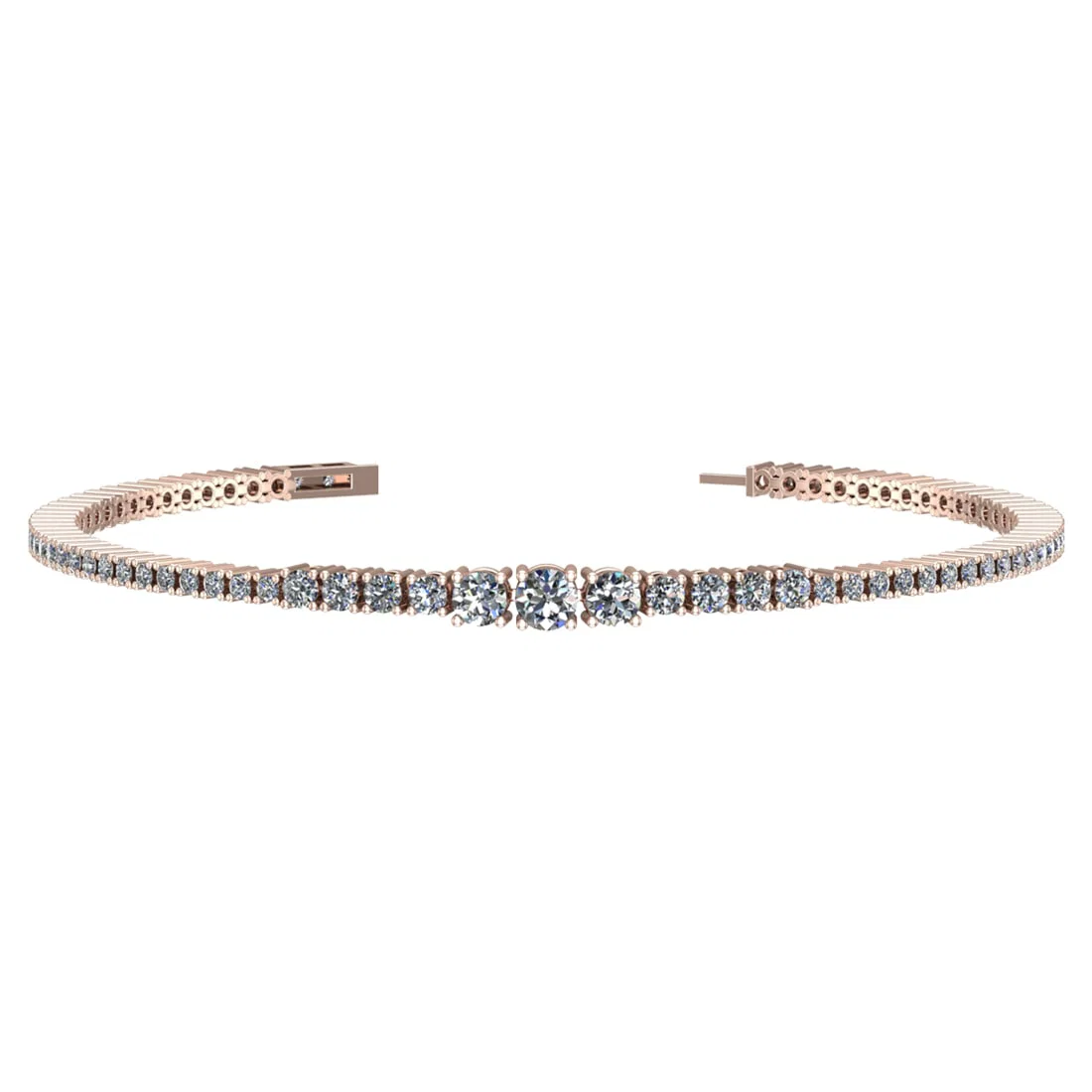 2.43 Ctw VS/SI1 Diamond Prong Set 14k Rose Gold Bracelet