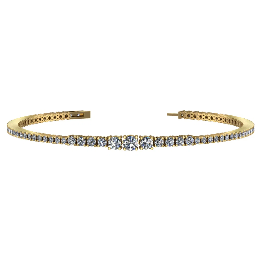 2.43 Ctw VS/SI1 Diamond Prong Set 14k Yellow Gold Bracelet