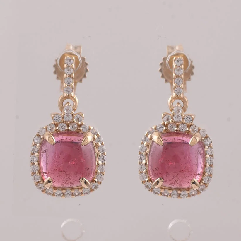 2.60 Ct Cushion Tourmaline 9K Gold Earrings