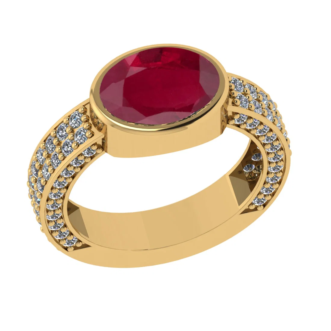 2.96 Ctw VS/SI1 Ruby and Diamond 14k Yellow Gold Engagement Ring (ALL DIAMO