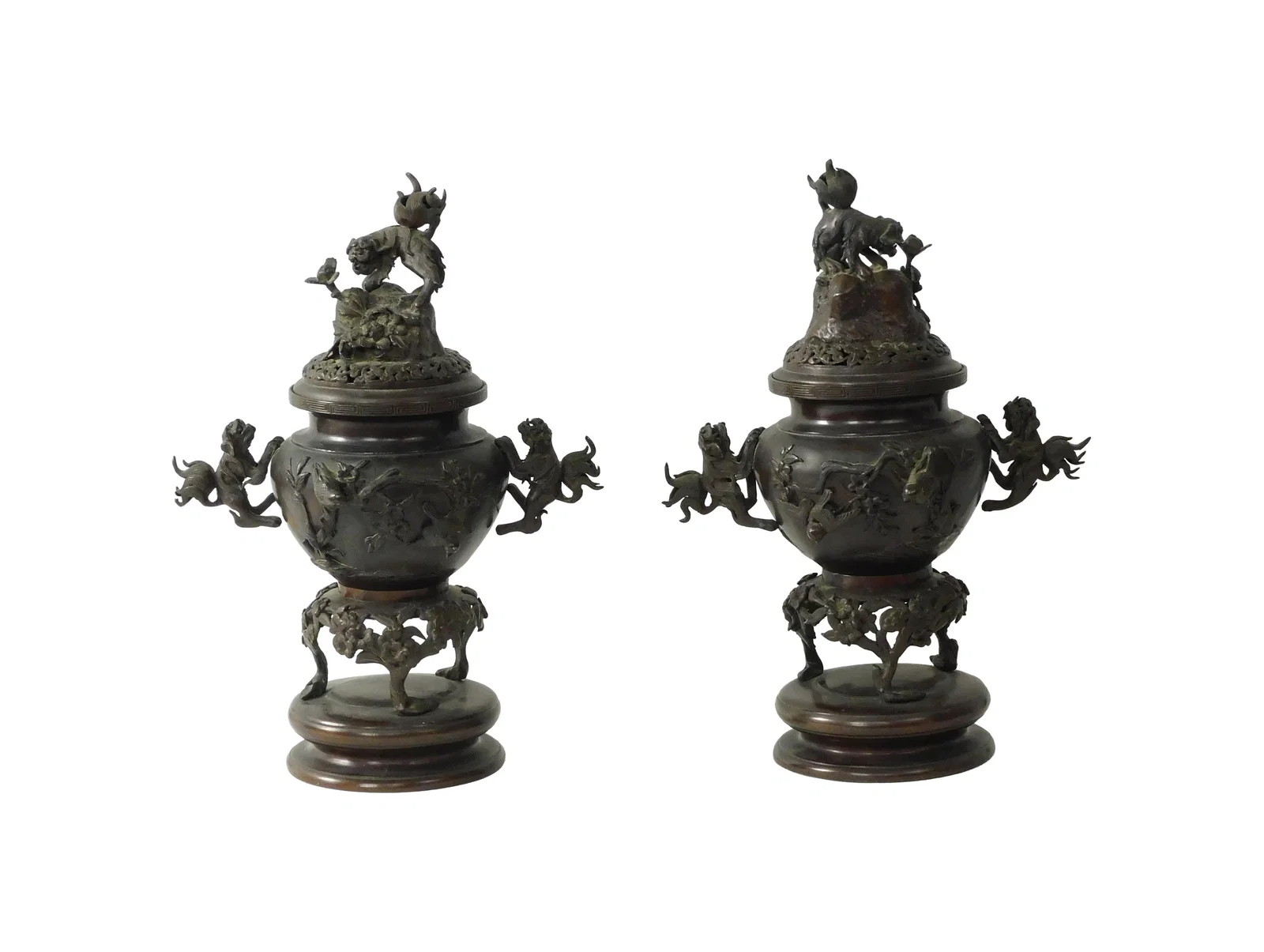 (2) Chinese Covered Bronze Urns