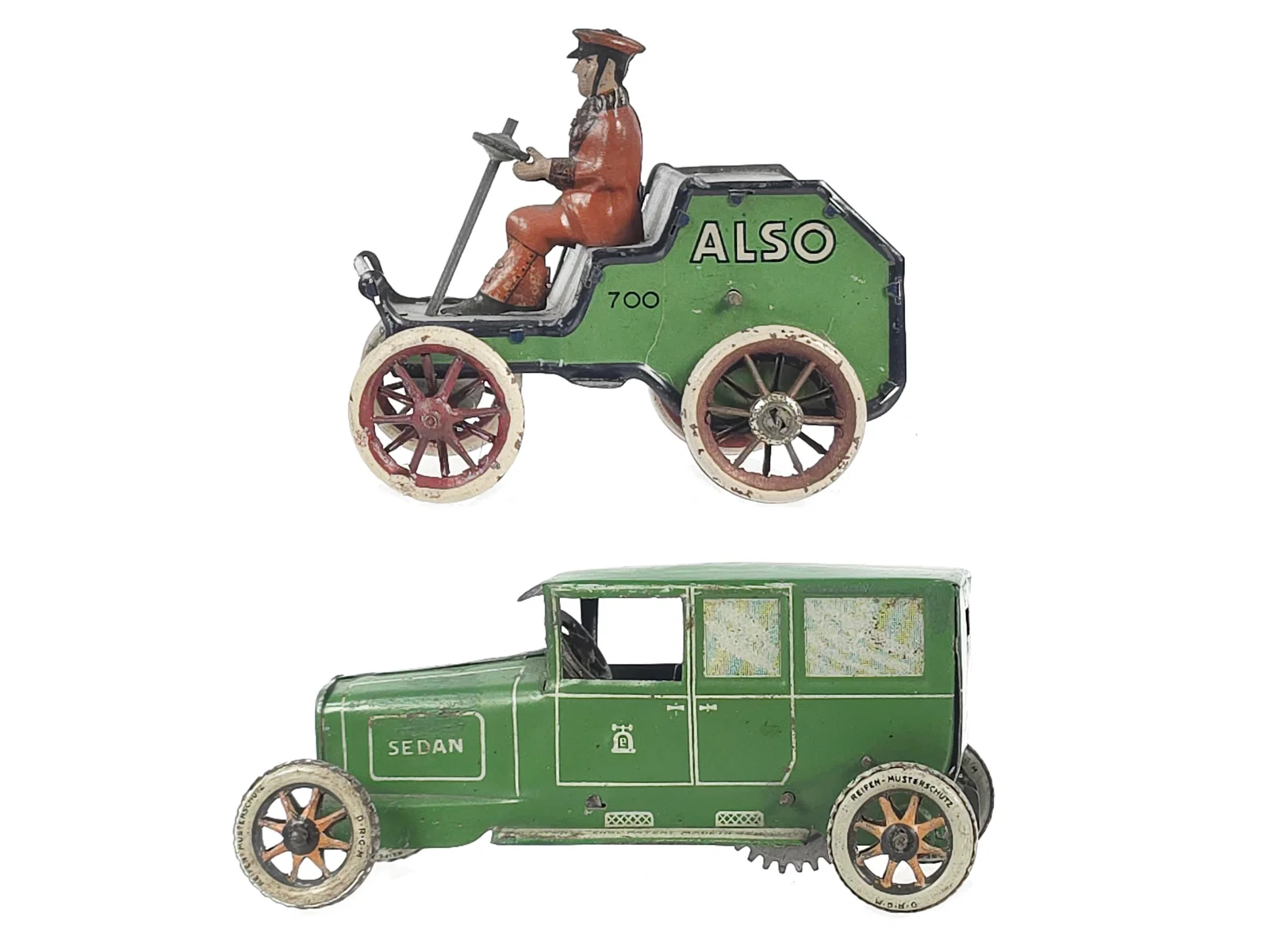 (2) Lehmann ALSO and SEDAN Tin Windup Vehicles