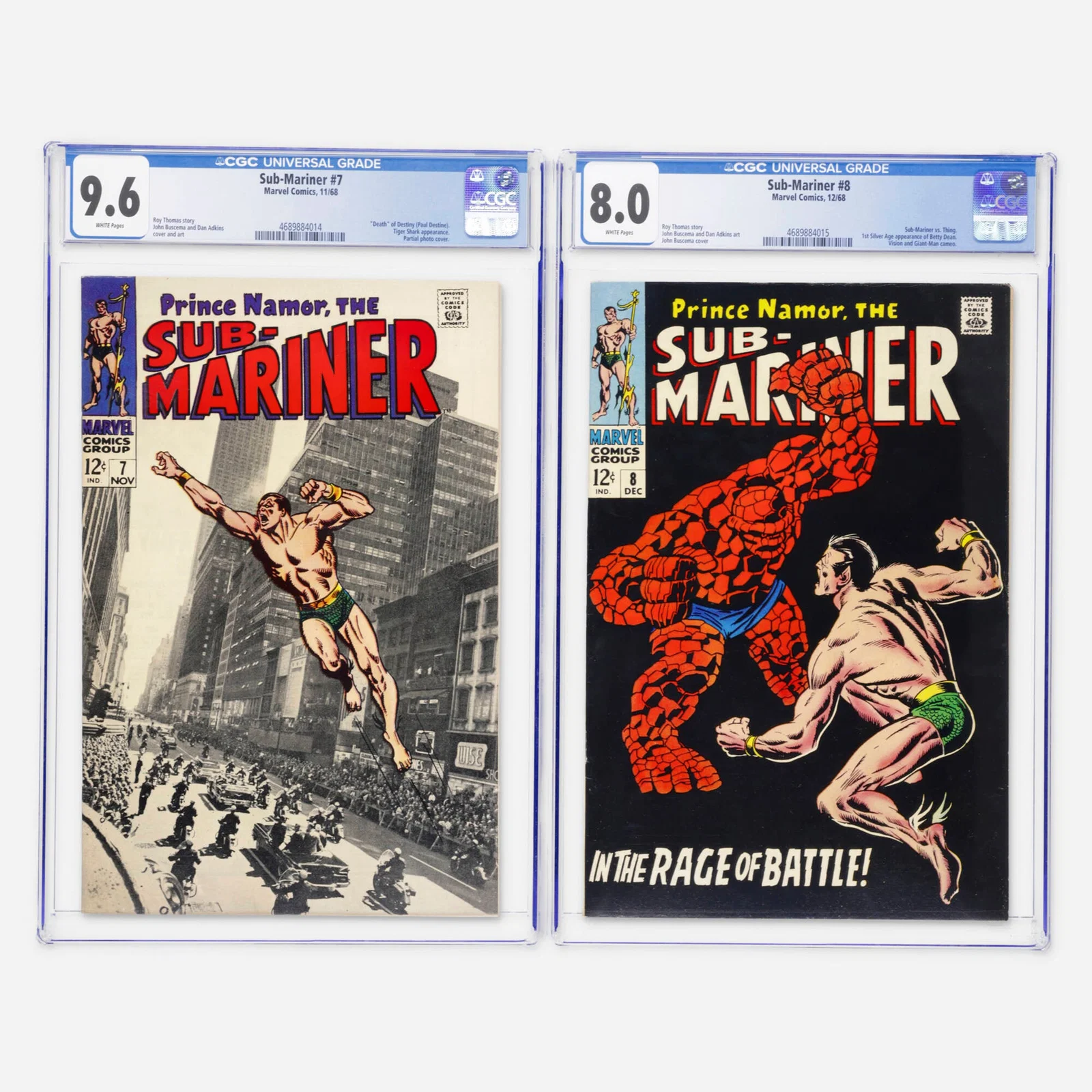 2 Marvel Comics Sub-Mariner #7 and #8 CGC Group