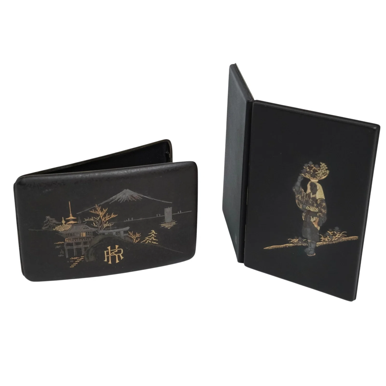 (2 Pc) Japanese Kyoto Gold & Silver Inlay Cigarette Cases