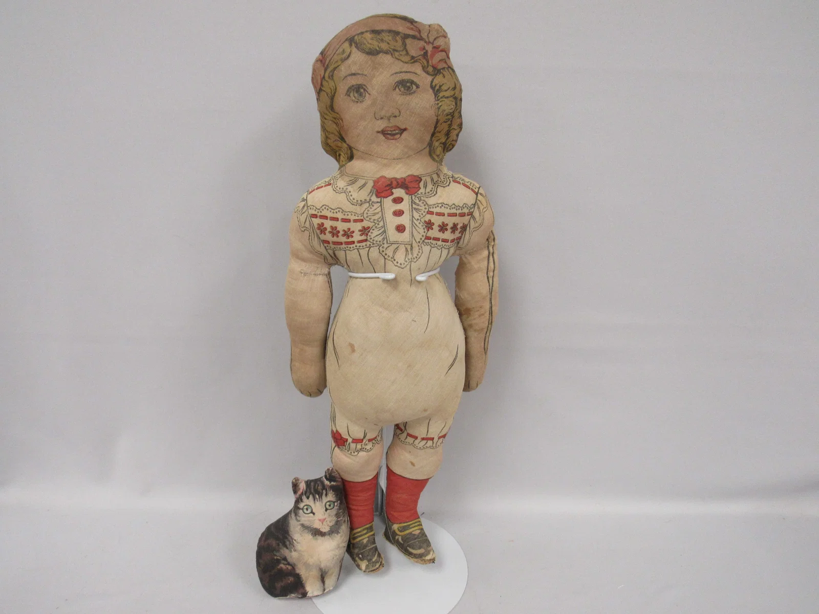 2 PCS. - PRINTED CLOTH DOLL & CAT: