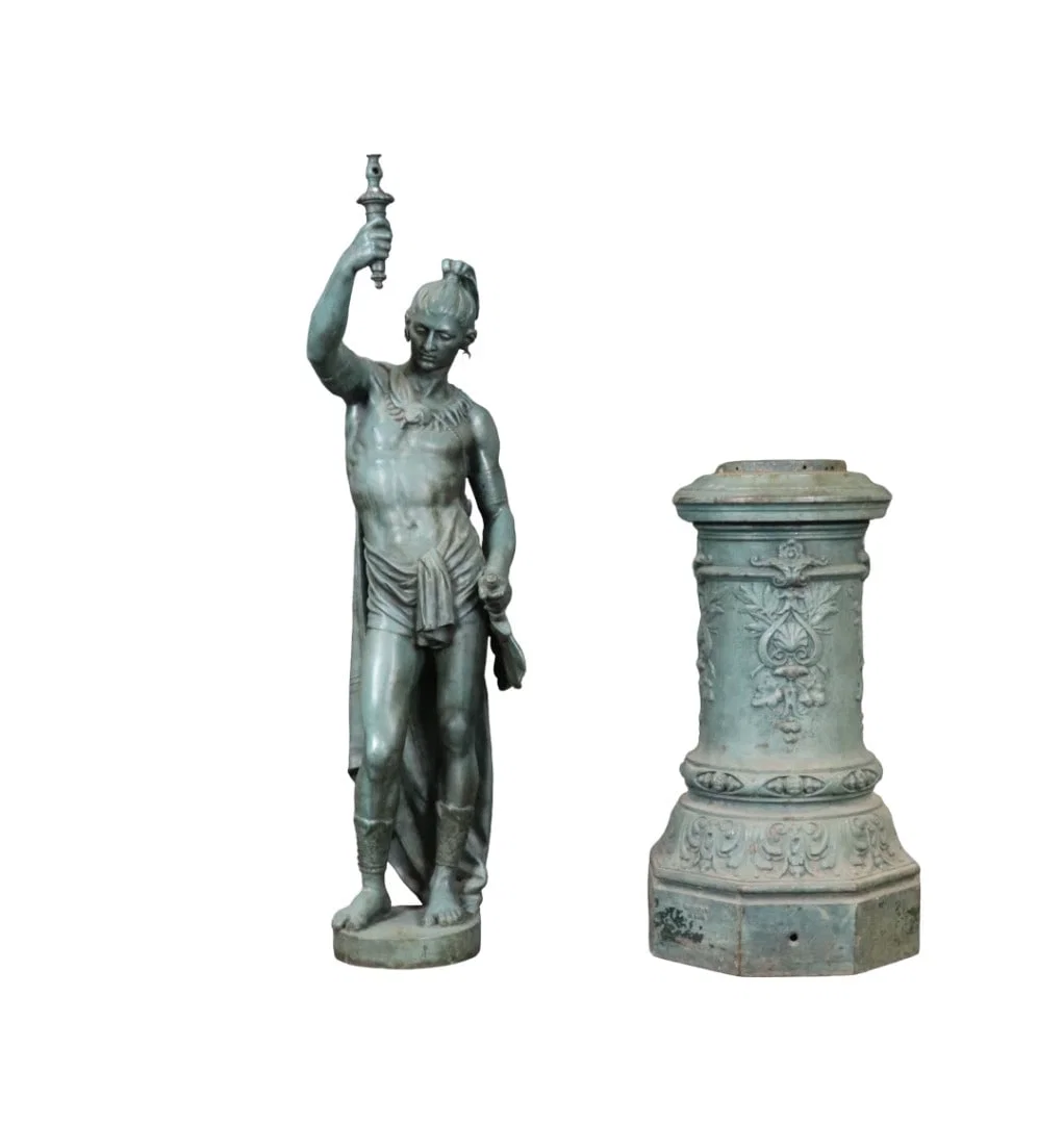2 PIECE CAST IRON AMERICAN FIGURE ON PEDESTAL