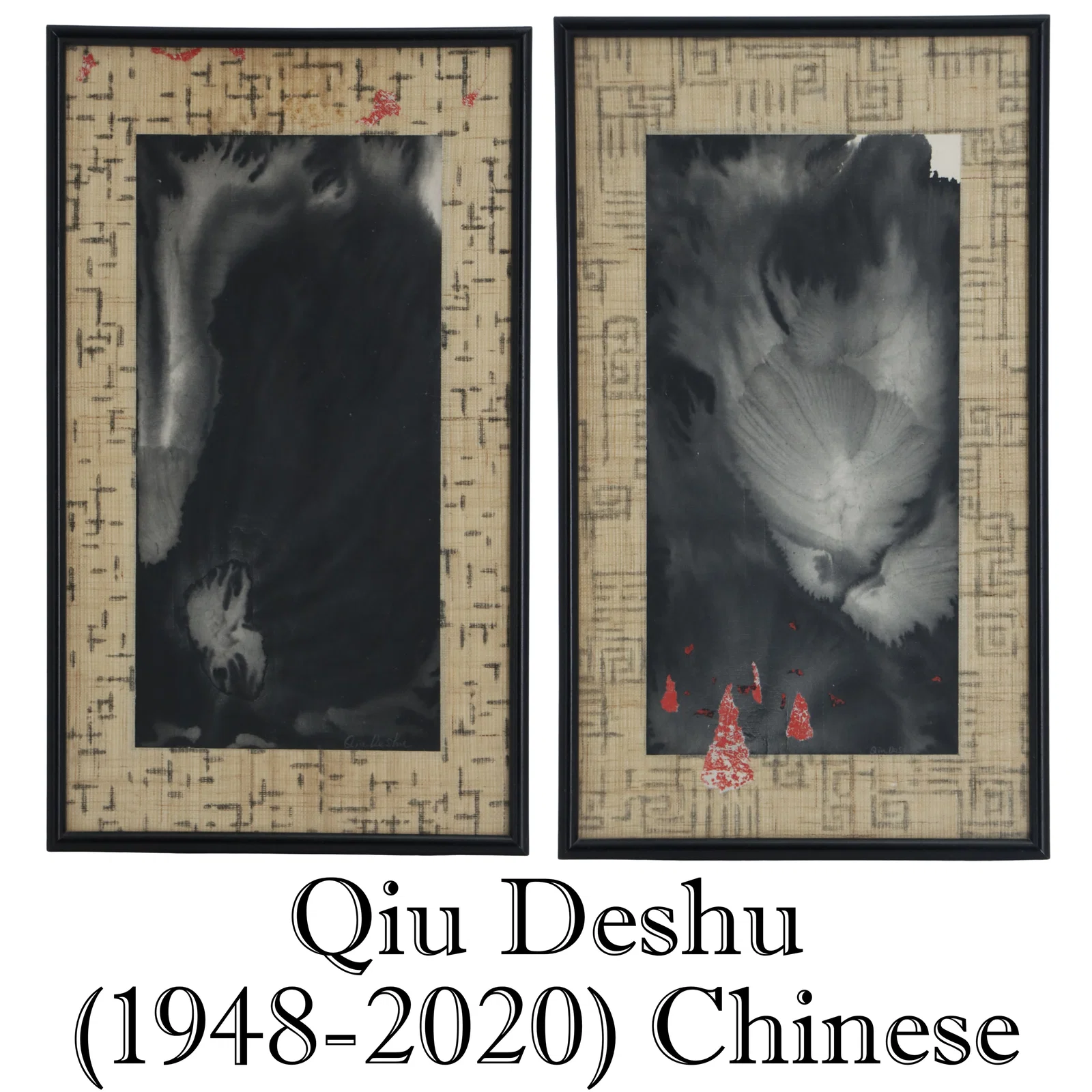 (2) Qiu Deshu (1948-2020) Chinese, Abstract Fissured Paper Collages