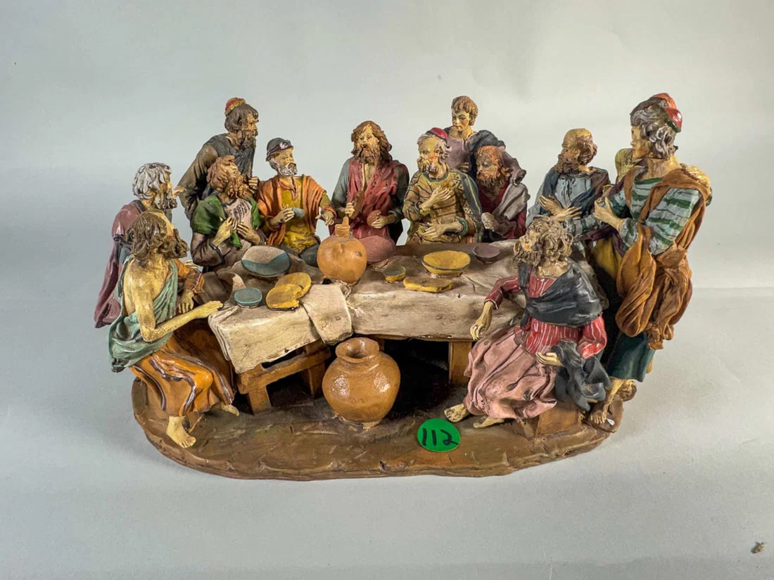 2 SIGNED LAST SUPPER FIGURAL GROUPS