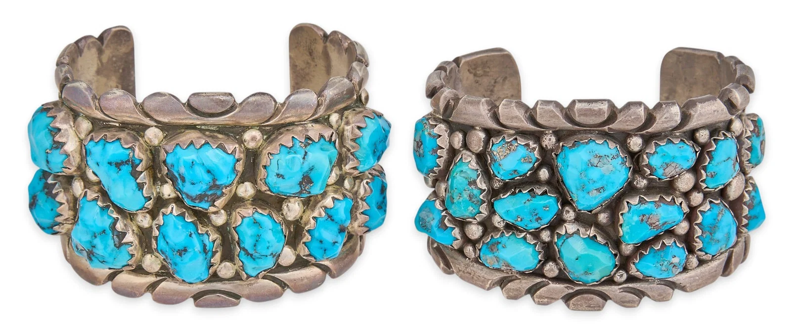 (2) Sterling Silver & Turquoise Cluster Cuffs