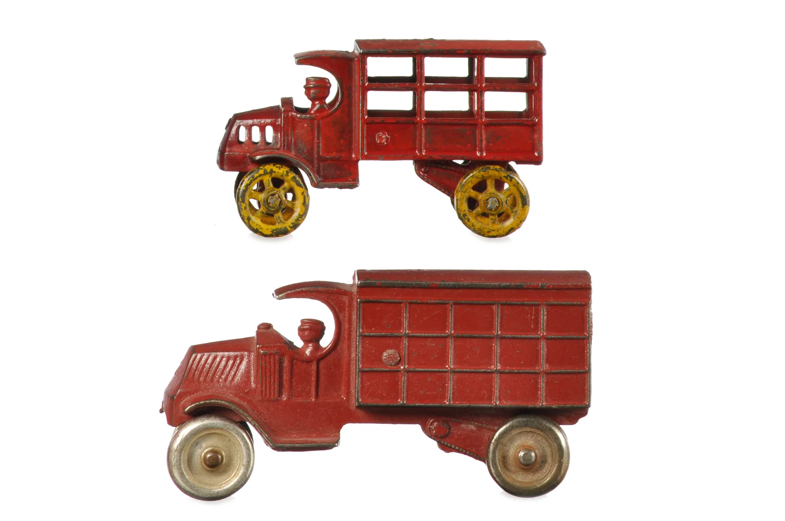 (2) Unusual Dent C Cab Mack Cast Iron Trucks