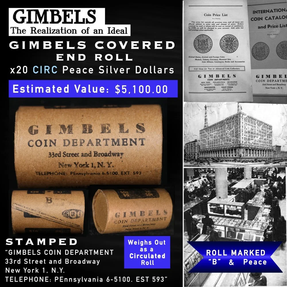 20 Coin Peace Silver Dollar GIMBLES Roll Circ B