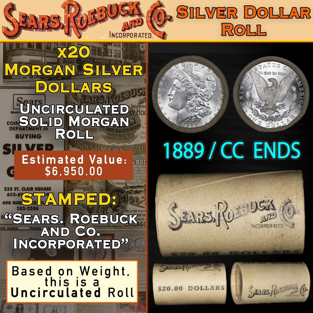 20 Coin SEARS Morgan $1 Roll CC End UNC 1889&CC Ends