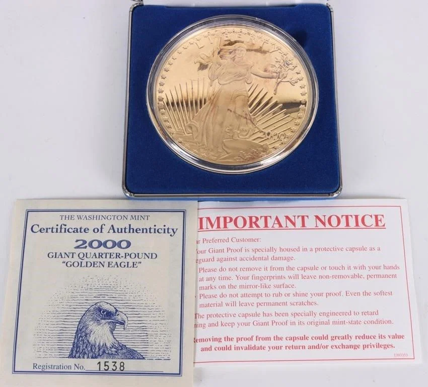 2000 ST. GAUDEN 4 OZ FINE SILVER 24K LAYERED ROUND