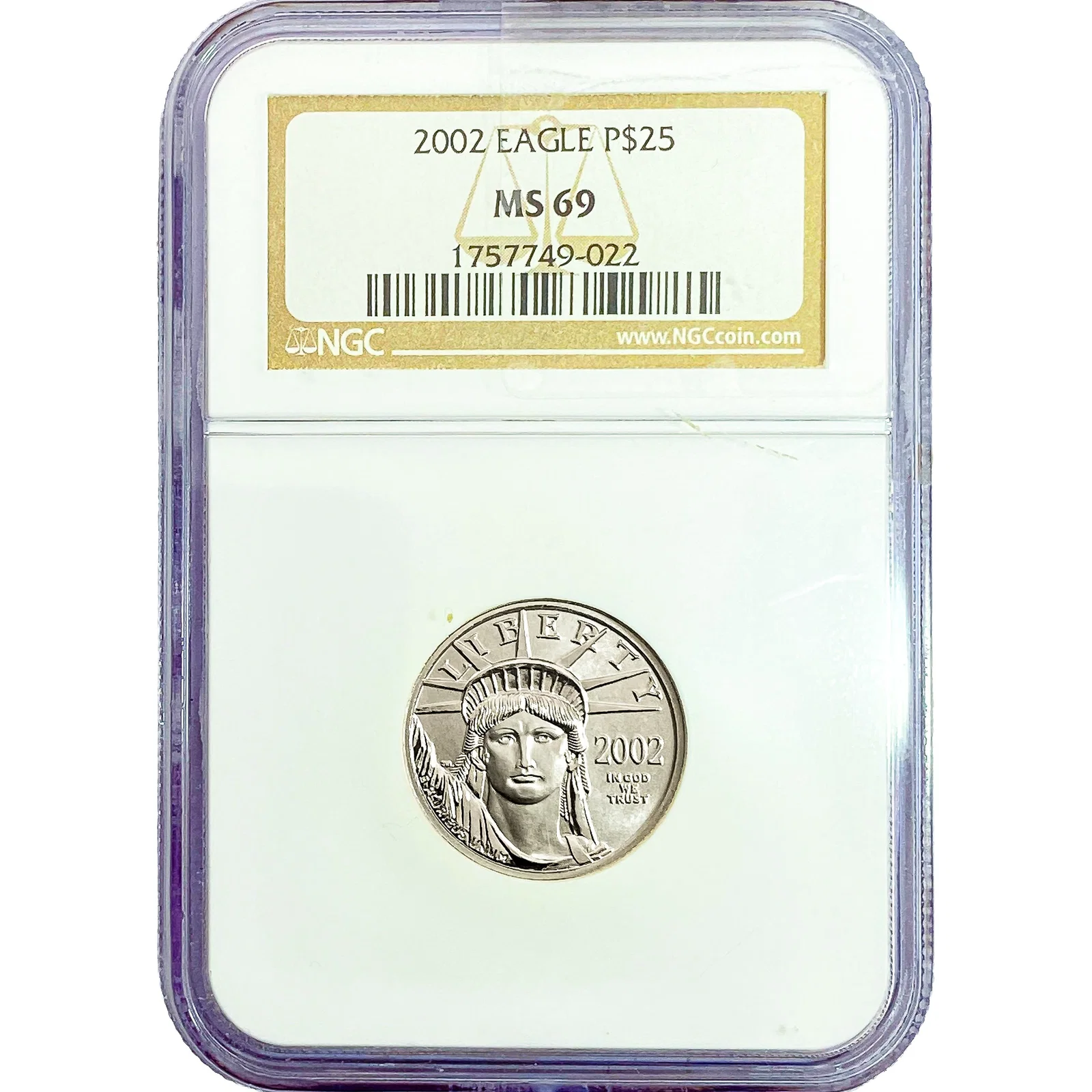 2002 1/4oz Platinum Eagle $25 NGC MS69