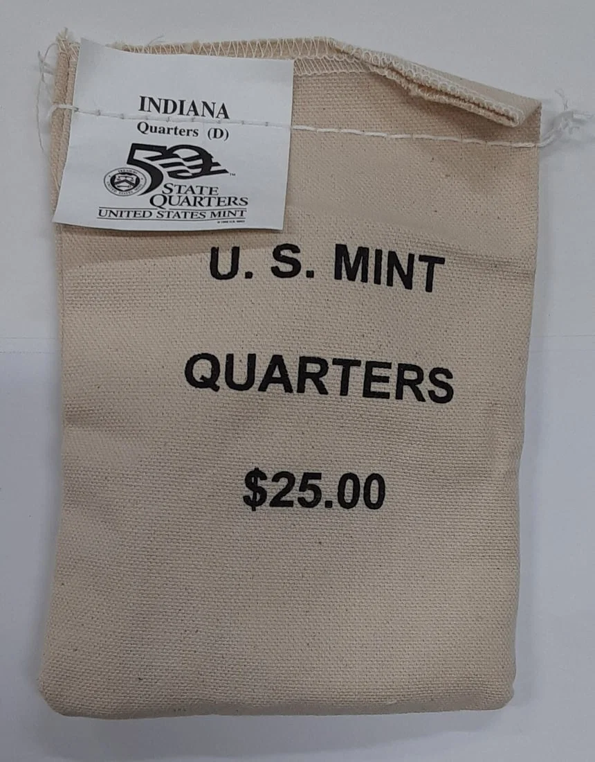 2002-D Indiana State Quarter 100-Coin U.S. Mint Original Sewn Bag Uncirculated
