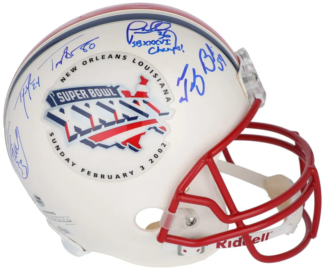 2002 New England Patriots Signed Helmet Tom Brady Super Bowl Beckett COA