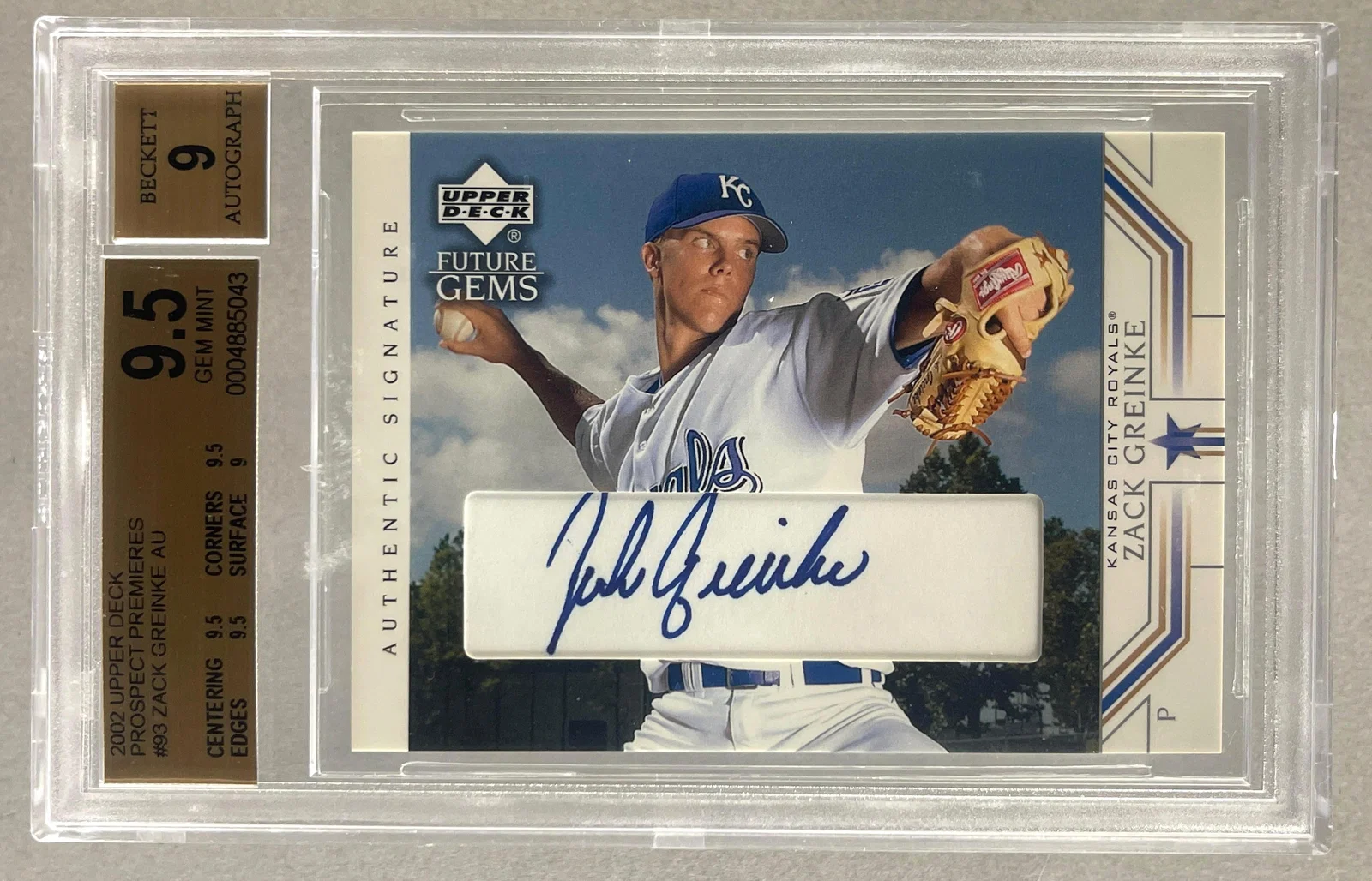 2002 Upper Deck Future Gems Zack Greinke #93 BGS 9.5 Auto 9