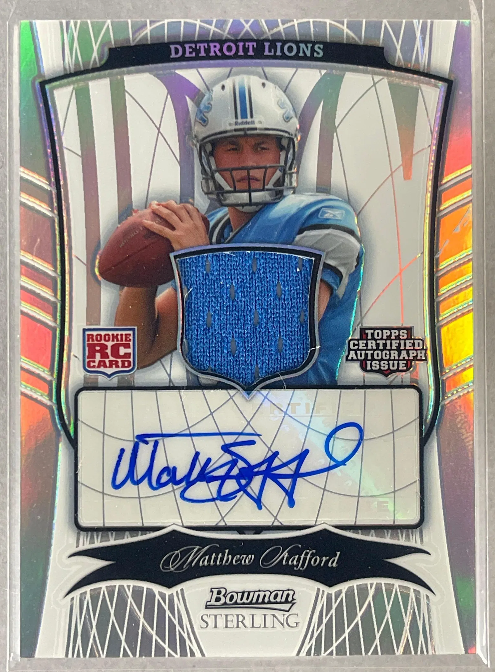 2009 Bowman Sterling Refractor Rookie Auto Patch Matthew Stafford 11/25