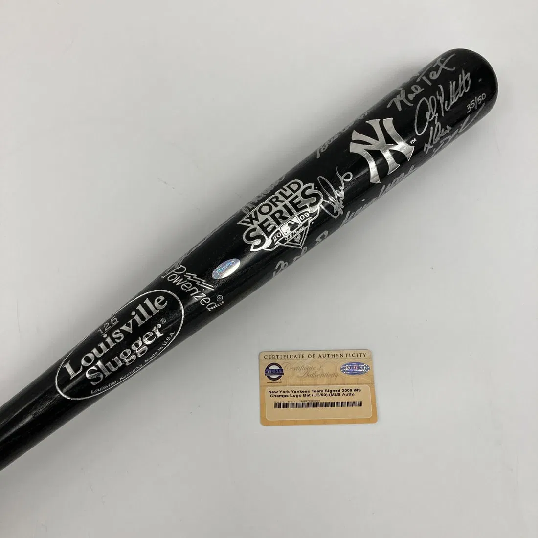 2009 Yankees World Series Team Signed Bat #35/50 with Steiner COA