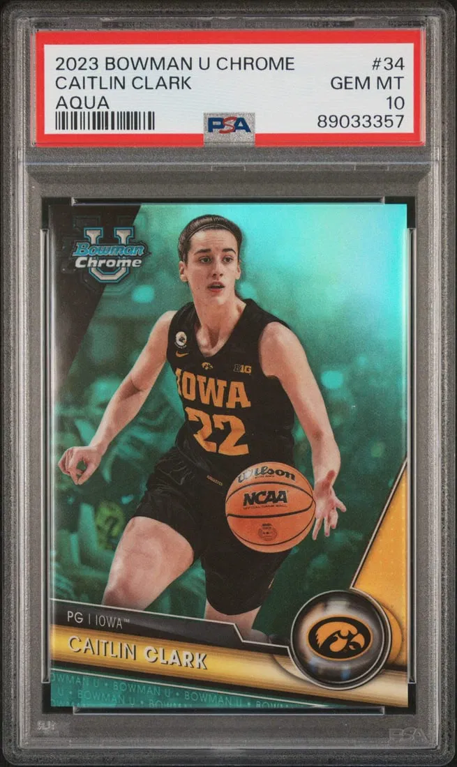 2023 Bowman U Chrome Caitlin Clark #34 Aqua #/299 PSA 10 Basketball Card