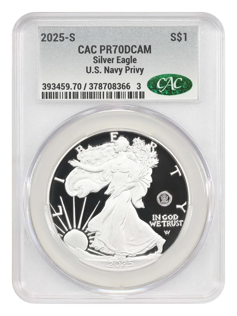 2025 Navy Privy Silver Eagle Dollar PR70DCAM CACG Certified San Francisco