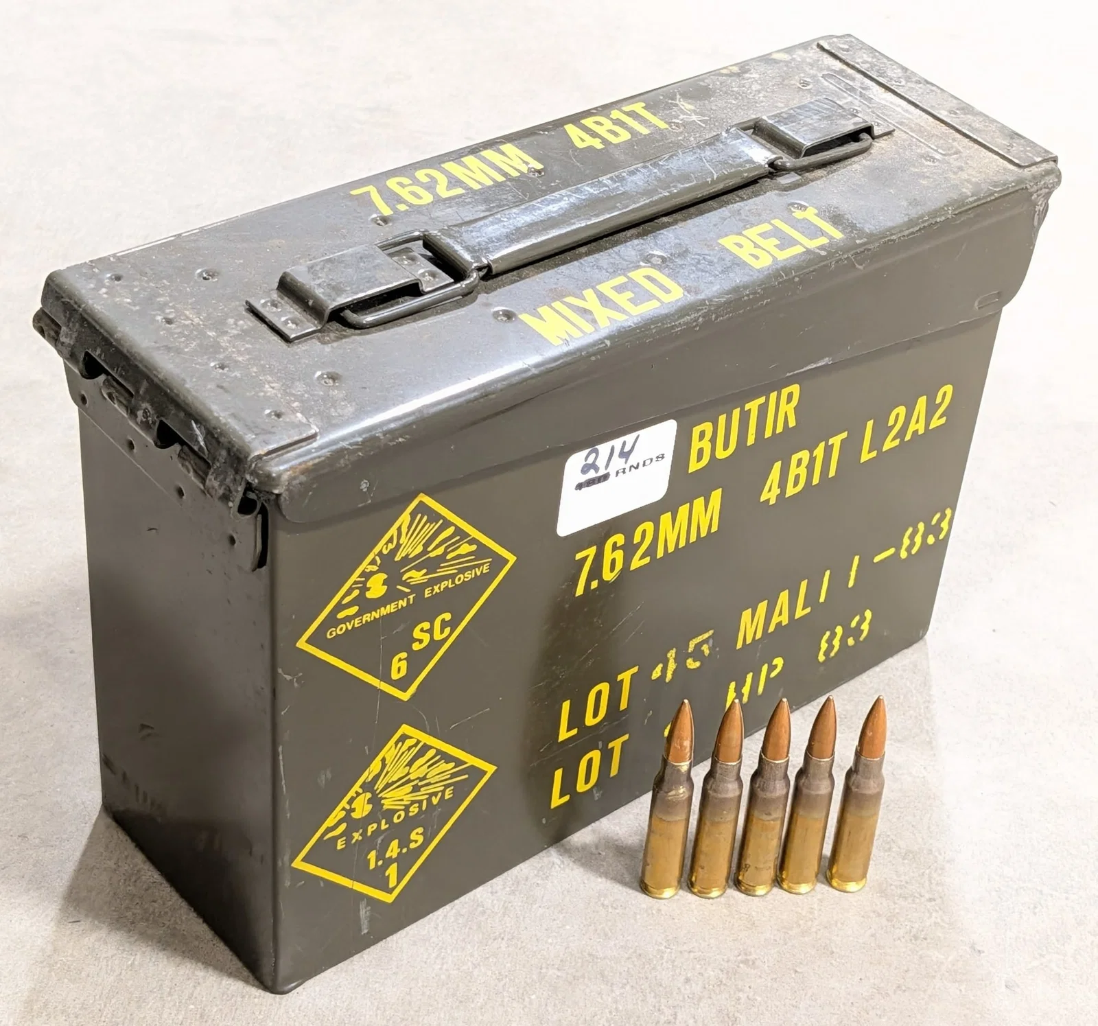 215 Rnds Malaysian Surplus 7.62mm FMJ Cartridges w/ Ammo Can