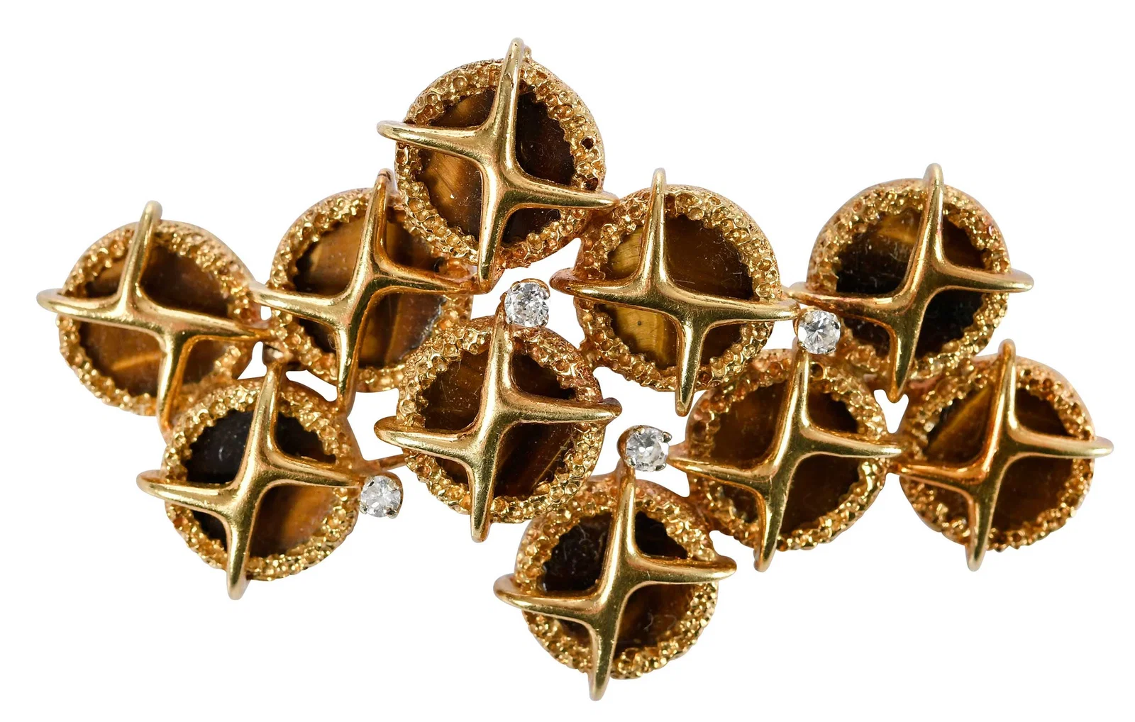 22kt. MCM Style Tiger's Eye and Diamond Brooch