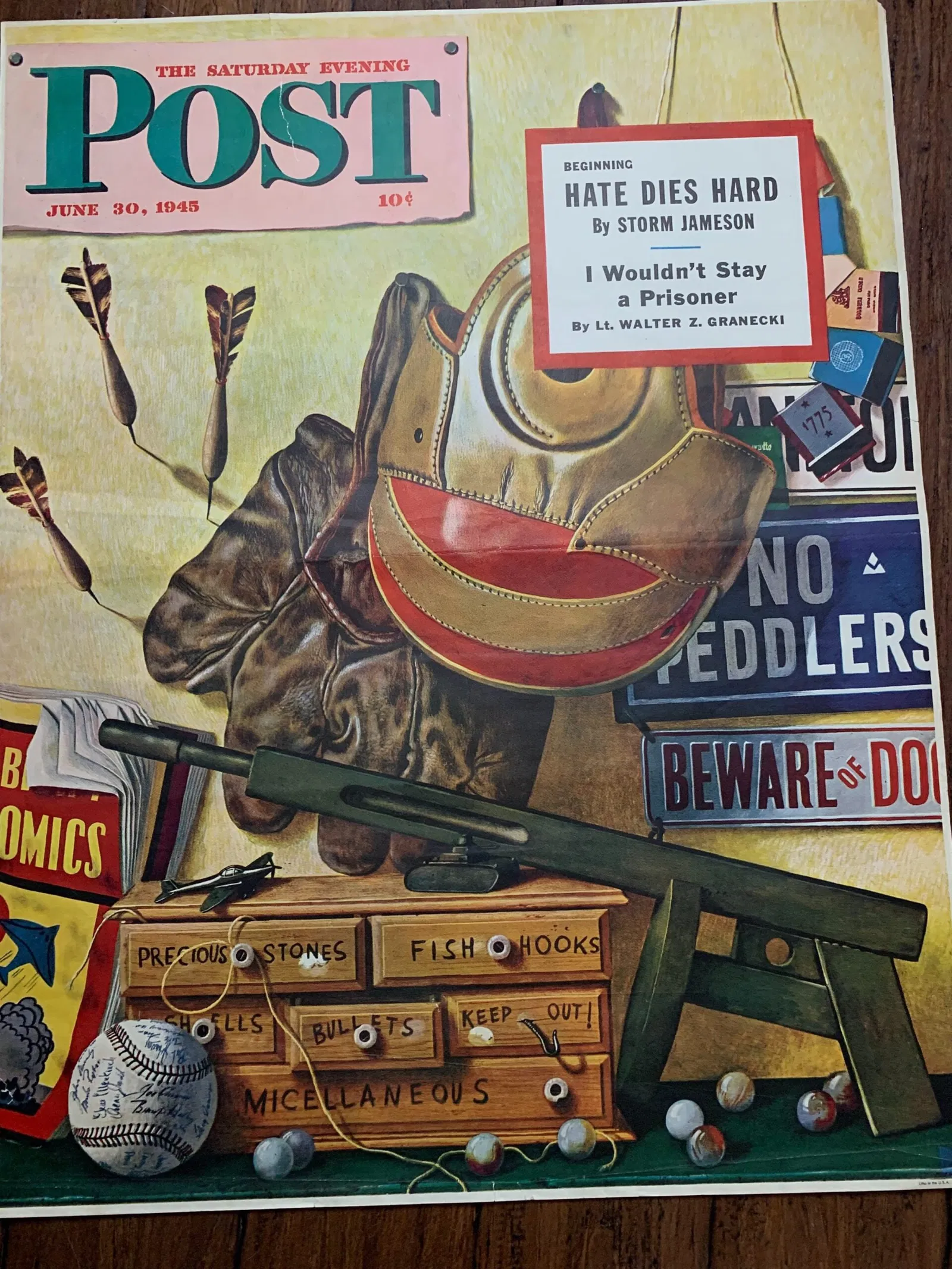 22x28 1945 Newstand Poster Saturday Evening Post - Art By John Atherton still Life Of Boys Toys