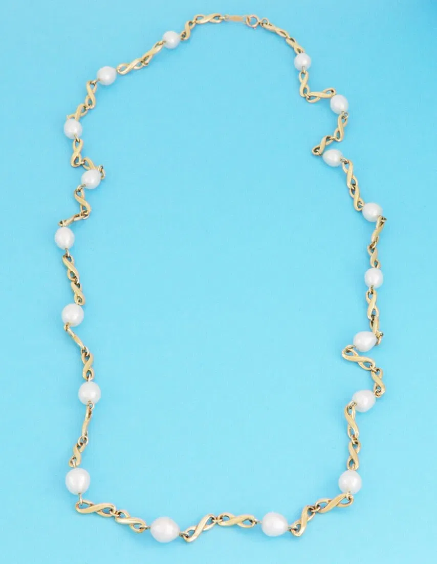 24 Inch Pearl Chain Necklace with 18k Yellow Gold Infinity Links by Mikimoto