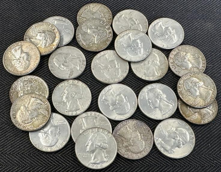 (25) 1964 silver quarters, from estate in Hudson Valley, were in album, some better than others….