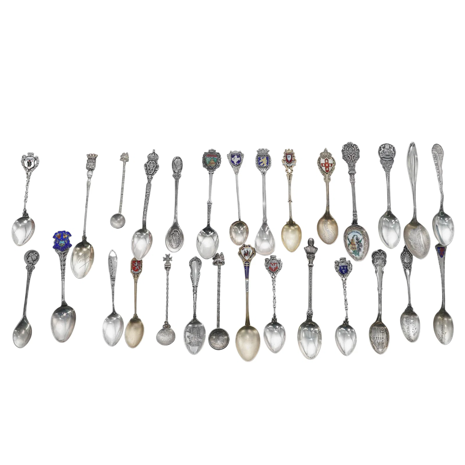 (28 pcs) Vintage Sterling and Silver Global Souvenir Spoons