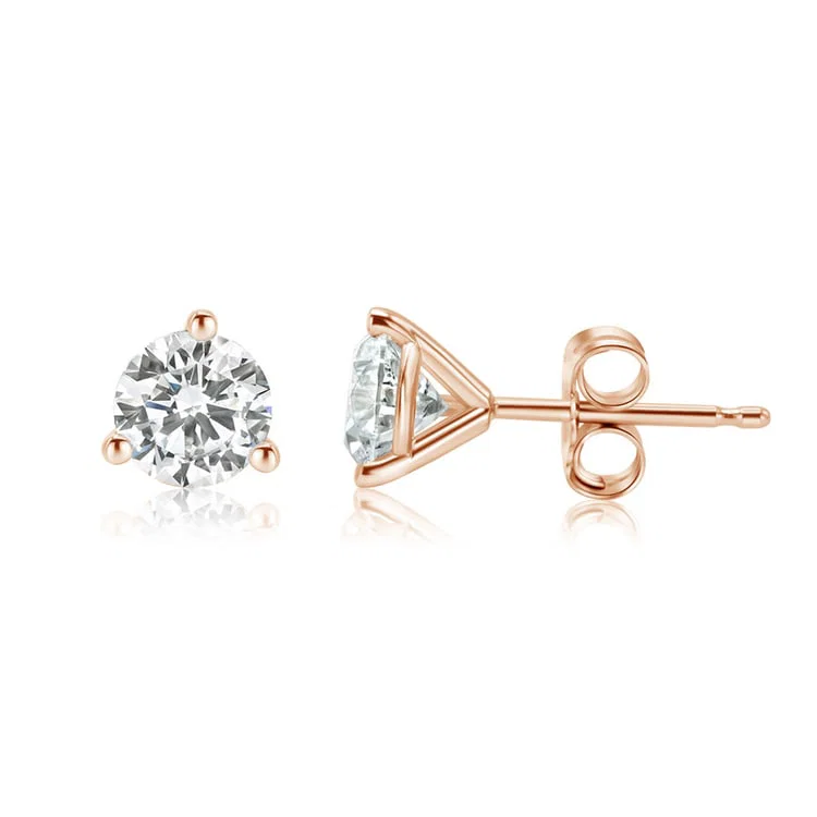 3.12 ctw 14k Rose Gold 3 Prong Martini Pushback Round Stud (LAB GROWN DIAMO
