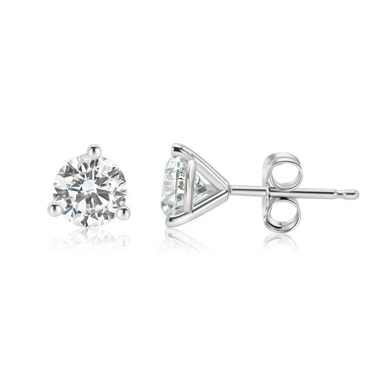 3.14 ctw 14K White Gold 3 Prong Martini Pushback Round Stud (LAB-GROWN)