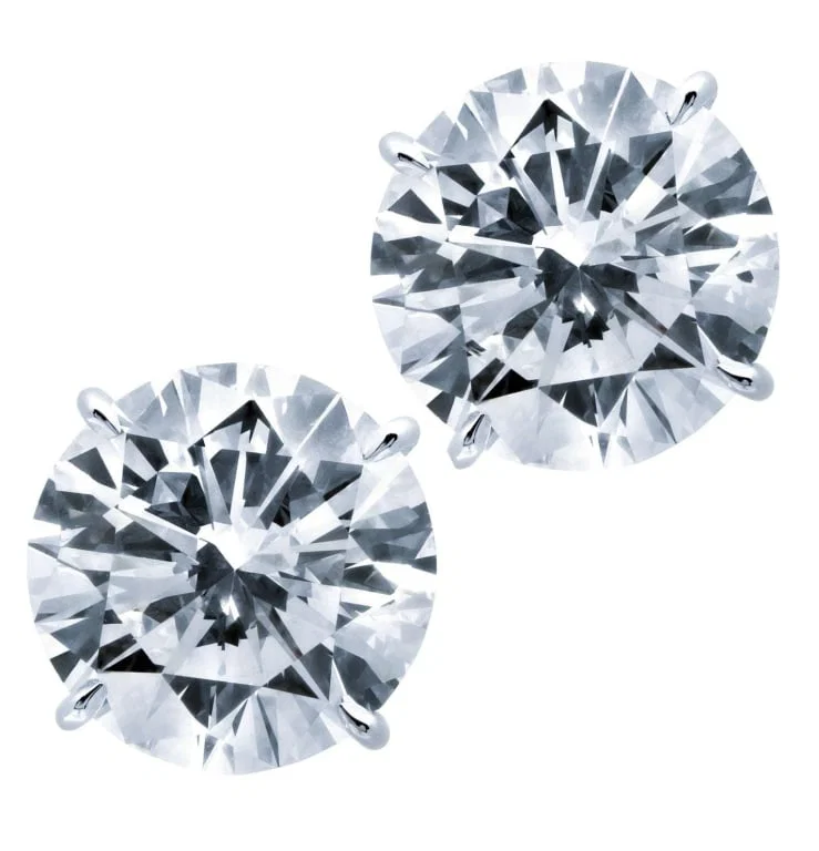 3.41 Carat Round Brilliant Diamond Stud Earrings