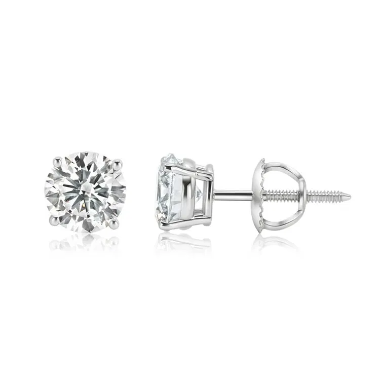 3.72 ctw 14K White Gold 4 Prong Basket Screwback Round Stud (LAB-GROWN)