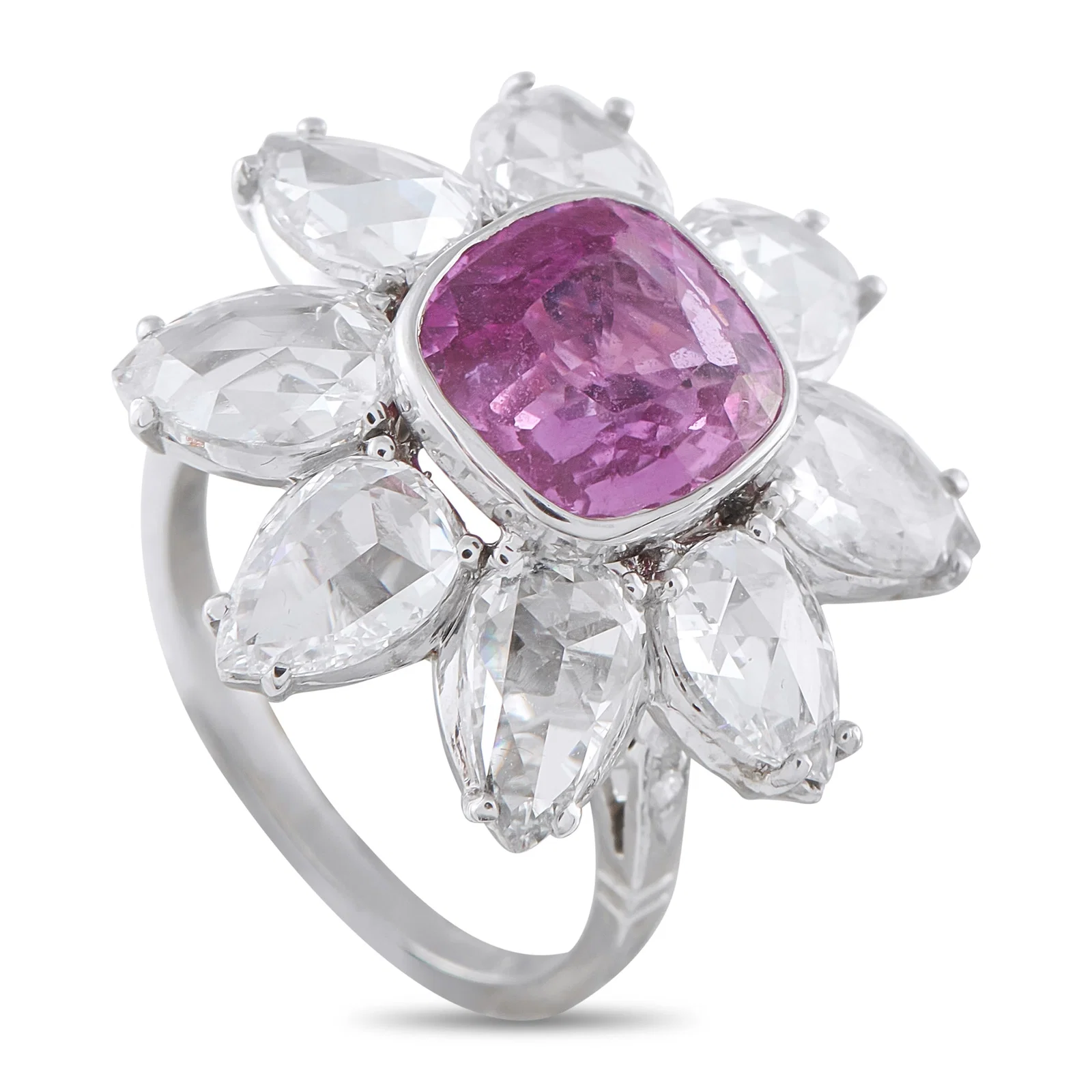 3.97ct Pink Sapphire, 3.85ctw Diamond, Platinum Ring