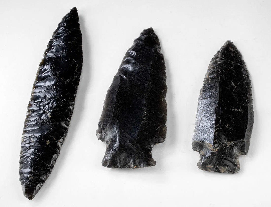 3 Aztec Obsidian Blades - Ceremonial Set