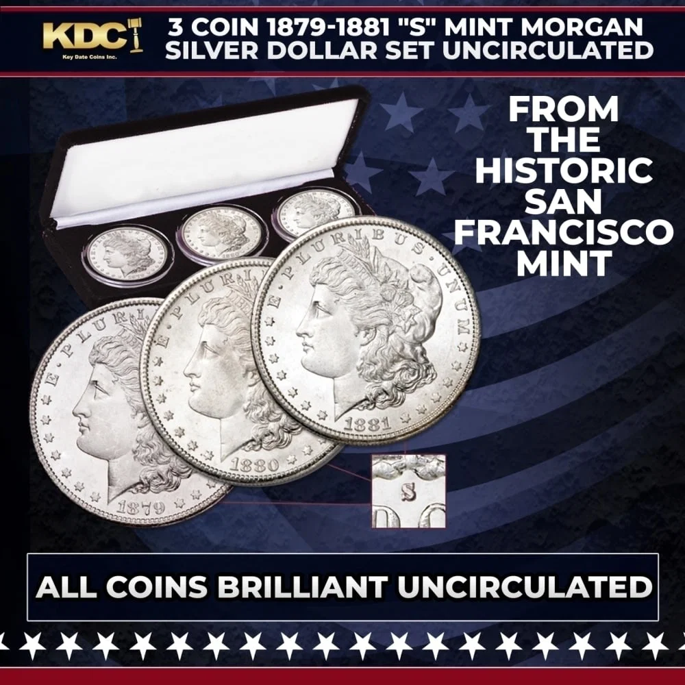 3 Coin 1879-1881 "s" Mint Morgan Silver Dollar Set Uncirculated